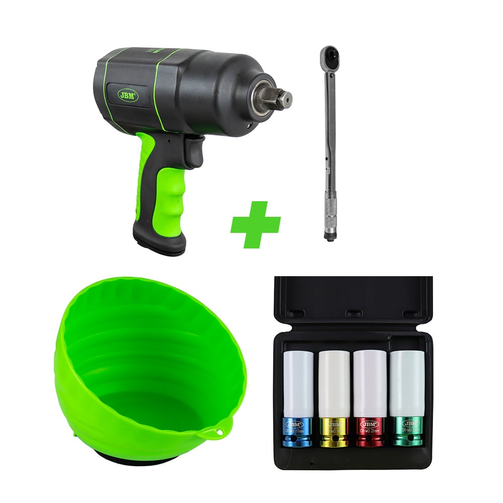 53608 PISTOLA DE IMPACTO 1/2" + 51127 LLAVE DINAMOMÉTRICA + 52338 SET DE 4 VASOS + 52466 RECIPIENTE - SERIE448