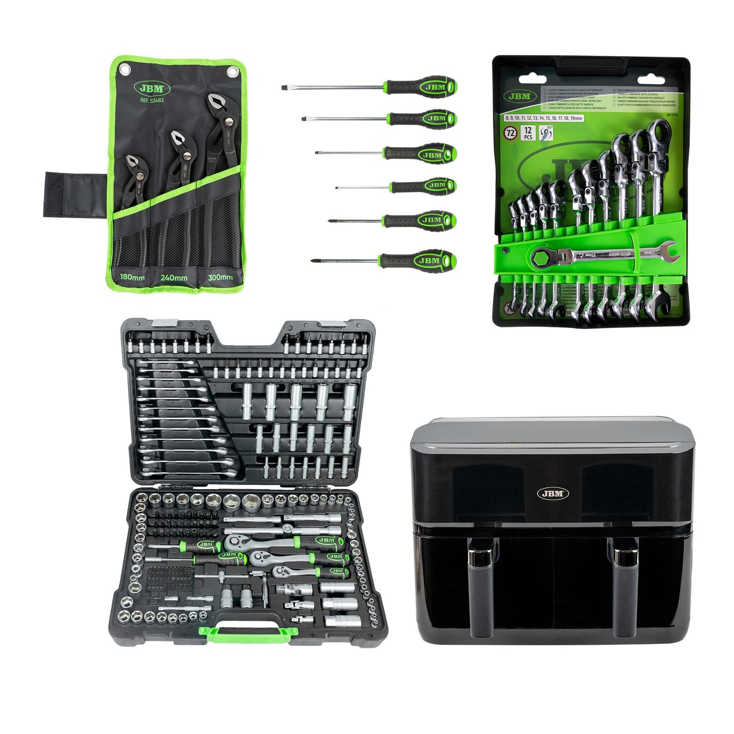 51318 SET DE 12 LLAVES + 54045 MALETÍN DE HERRAMIENTAS 216 PCS + 53483 SET DE 3 ALICATES  + 54070 - SERIE536F